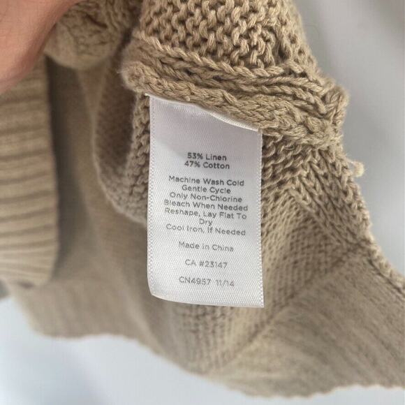Talbots Womens Cable Knit Fisherman Sweater Linen Cotton Tan‎ 3/4 Sleeve Sz XS - Picture 5 of 10